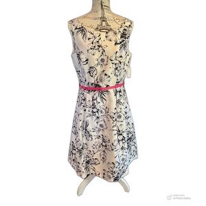 Floral Black and White Dress with Pink Accent